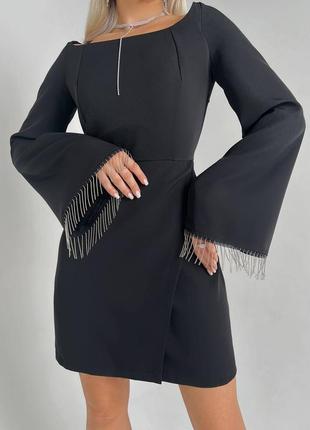 Женское платье короткое, черное белое с бахромой нарядное качественное праздничное8 фото