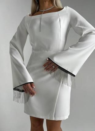 Женское платье короткое, черное белое с бахромой нарядное качественное праздничное4 фото