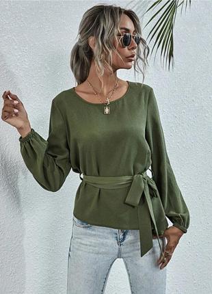 Блуза с поясом зеленая boohoo