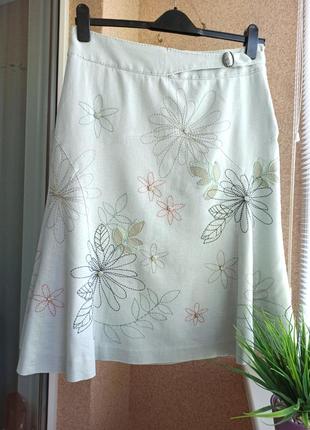 Красивая оригинальная летняя юбка миди с вышивкой лен / котон