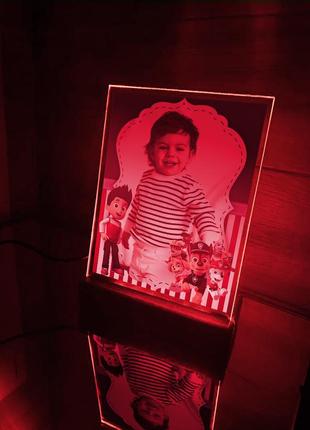 Ночник-подарок с детской фотографией в рамке щенячий патруль райдер + пульт ду (принт 004)