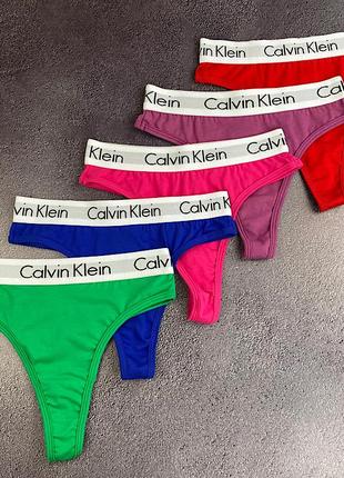 Подарунковий набір жіночі стринги з 4 шт. calvin klein с3111 різні кольори бавовна трусики в коробці5 фото