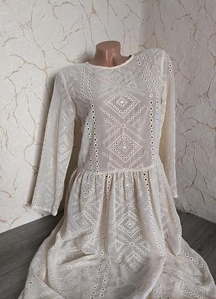 Платье миди бежевое ажурное прошва,46 р