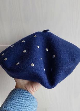 Берет/шапка/синій/з блискітками/з переплетом/на резинці/кепка