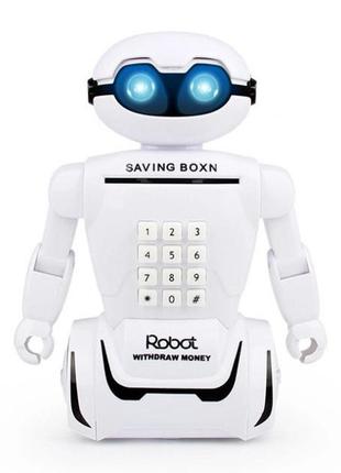 Игрушка детская копилка банкомат robot piggy bank 3 в 1, детский робот сейф с кодовым замком, белый