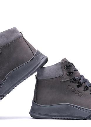 Мужские зимние кожаные ботинки olgen grey style6 фото