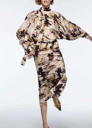 Сукня міді із віскози з принтом. zara. преміум якості