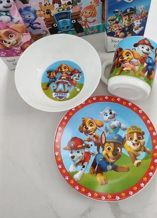 Дитячий набір посуду "щенячий патруль" посуда склокераміка, детская посуда, детский набор посуди1 фото
