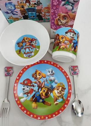 Дитячий набір посуду "щенячий патруль" посуда склокераміка, детская посуда, детский набор посуди5 фото