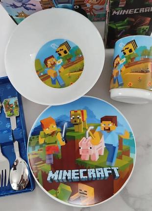 Дитячий набір посуду "майнкрафт"  minecraft, посуда склокераміка, детская посуда, детский набор посуди1 фото