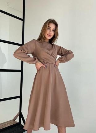 Женское платье миди черная белая синяя розовая зеленая нарядная мокко7 фото