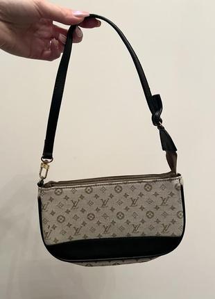 Міні сумка багет на плече шкіряна louis vuitton чорна коричнева клатч