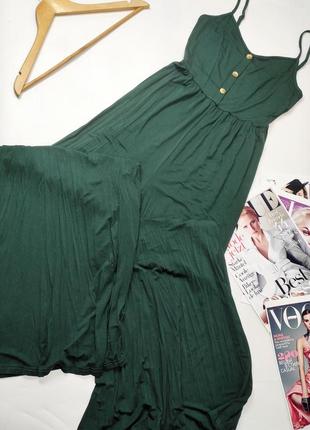 Комбінезон брючний жіночий зеленого кольору клешь на бретелях від бренду shein xs s4 фото