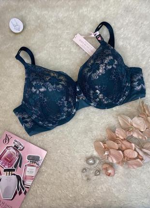 Бюстгальтер push up victoria's secret 36c 80c зеленый с шиммером   оригинал виктория сикрет