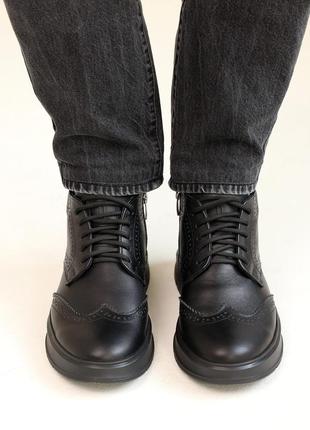 Ботинки кожаные мех черные4 фото
