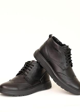 Ботинки кожаные мех черные2 фото