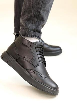 Ботинки кожаные мех черные3 фото