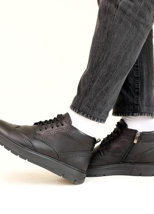Ботинки кожаные мех черные5 фото