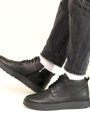 Ботинки кожаные мех черные6 фото