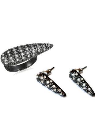 Набор: серьги и кольцо гематитовое покрытие, кристаллы pilgrim дания1 фото