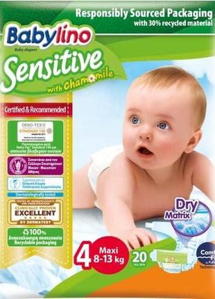 Подгузники babylino sensitive, размер 4, макси (8-13 кг), 20 шт.