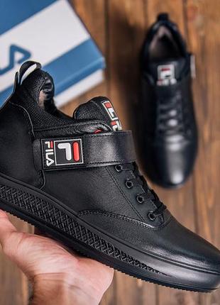 Чоловічі зимові шкіряні черевики fila black1 фото