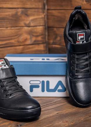 Чоловічі зимові шкіряні черевики fila black7 фото