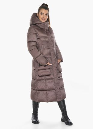Жіноча німецька зимова куртка з капюшоном у кольорі сепія з великим кишенями2 фото