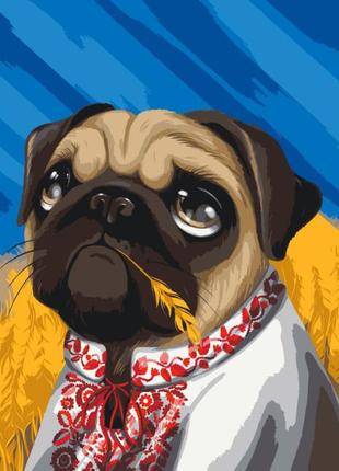 Картина за номерами мопс у вишиванку @pollypop92 11511-ac 40х50 см