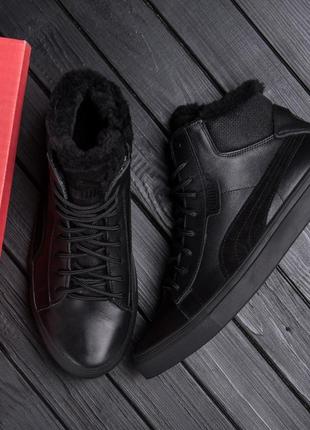 Мужские зимние ботинки pm black leather9 фото
