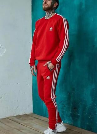 Костюм adidas зимовий червоний на флісі світшот без капюшона