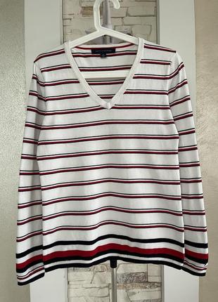 Женский хлопковый свитер в полоску с v-образным вырезом AAPE tommy hilfiger, белый размер small