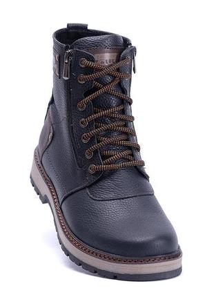 Мужские зимние кожаные ботинки zg black flotar military style5 фото