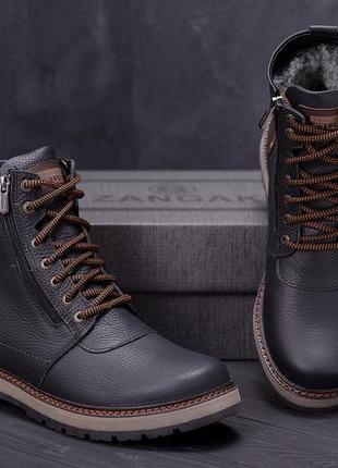 Мужские зимние кожаные ботинки zg black flotar military style8 фото