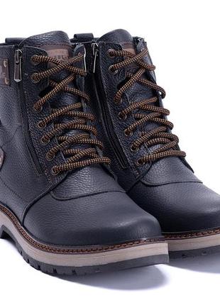 Мужские зимние кожаные ботинки zg black flotar military style9 фото