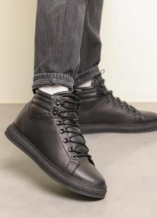 Ботинки кожаные зимние черные3 фото