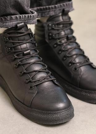 Ботинки кожаные зимние черные6 фото