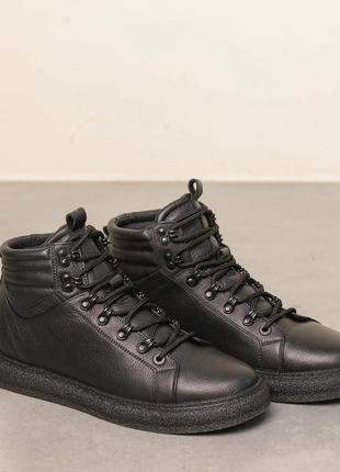 Ботинки кожаные зимние черные8 фото
