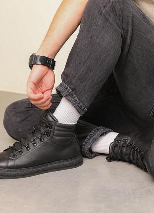 Ботинки кожаные зимние черные7 фото