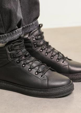 Ботинки кожаные зимние черные9 фото