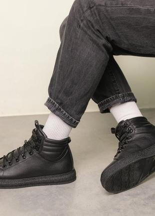 Ботинки кожаные зимние черные10 фото