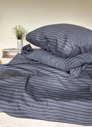 Однотонное постельное белье в полоску серый цвет1 фото