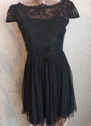 Черное кружевное коктейльное платье р 42-44