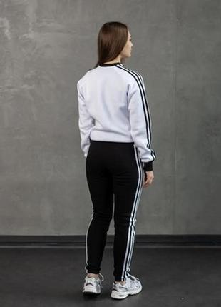 Жіночий спортивний костюм adidas тринитка світшот біло чорний2 фото