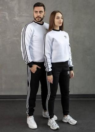 Жіночий спортивний костюм adidas тринитка світшот біло чорний5 фото