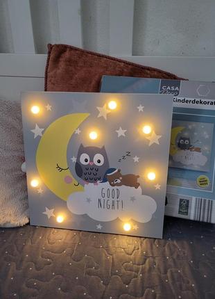 Led нічник світильник картина декорація місяць совеня зоряне небо