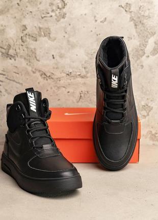 Мужские зимние ботинки nike black leather2 фото