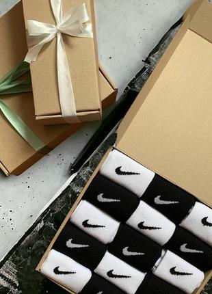 Набор 15 пар, подарочный комплект в коробке, носки высокие nike, черные белые, подарок на мыколая, новый год, мужские, женские