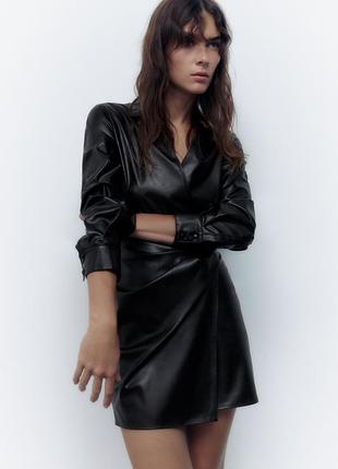 Драпированное платье-рубашка из искусственной кожи от zara, размер l