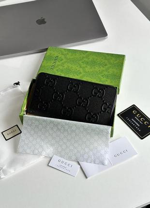 Кожаный кошелек 👜 gucci wallet black embossed leather